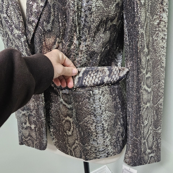 Alberto Mikali Sequin Blazer Jacket Animal Print Button Snap Closure Medium NWT - Picture 5 of 12